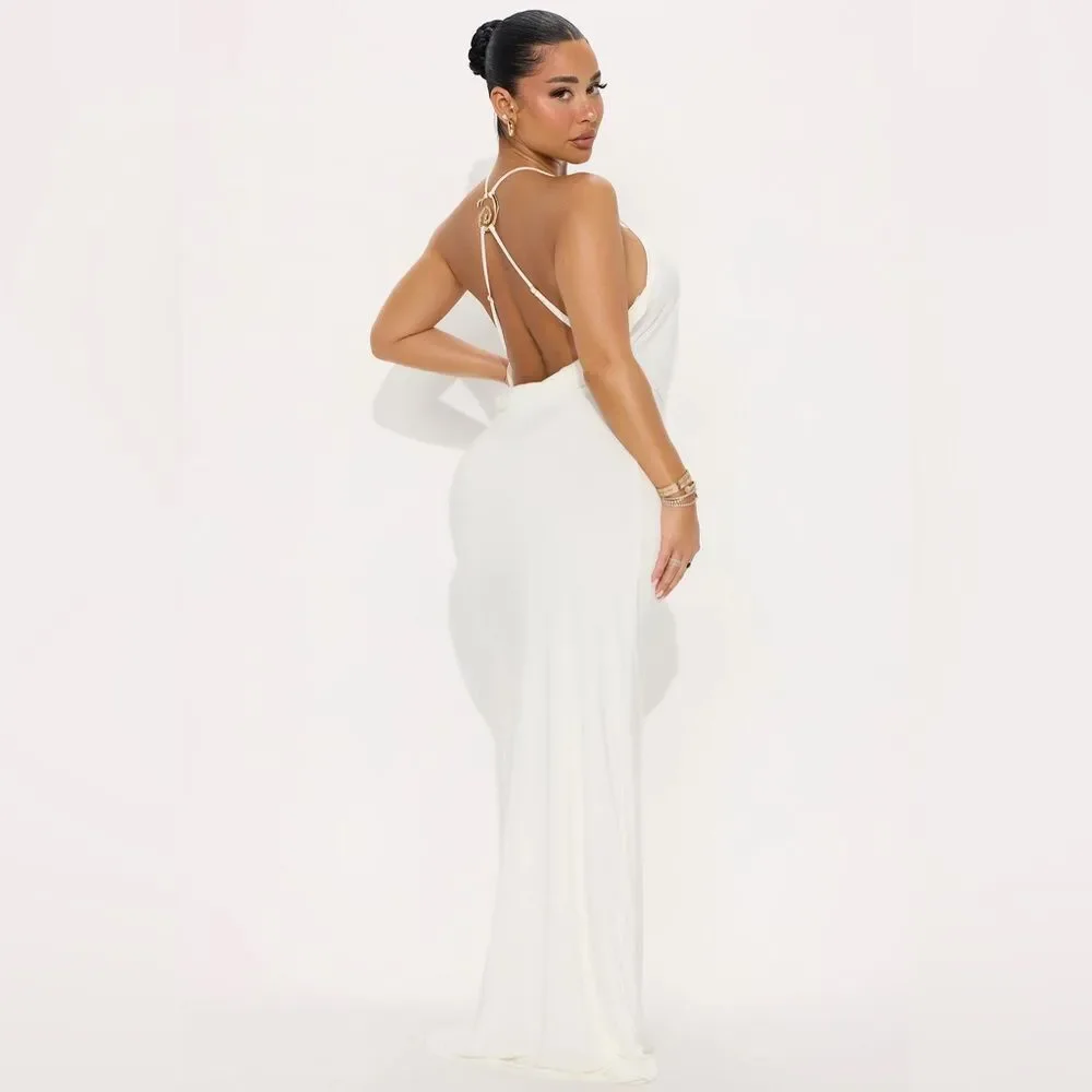 Sabrina Hardware Cowl Neck Maxi Dress - White - Picture 5 of 5